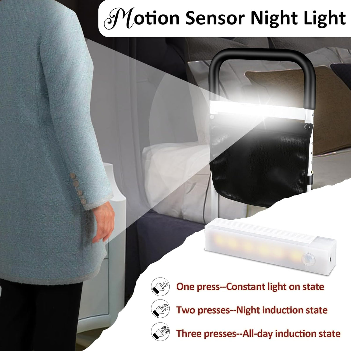 Adjustable Bed Rails with Motion Light Storage Pocket A340