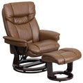 Palimino Leather Recliner and Ottoman with Swiveling Mahogany Wood Base O941020