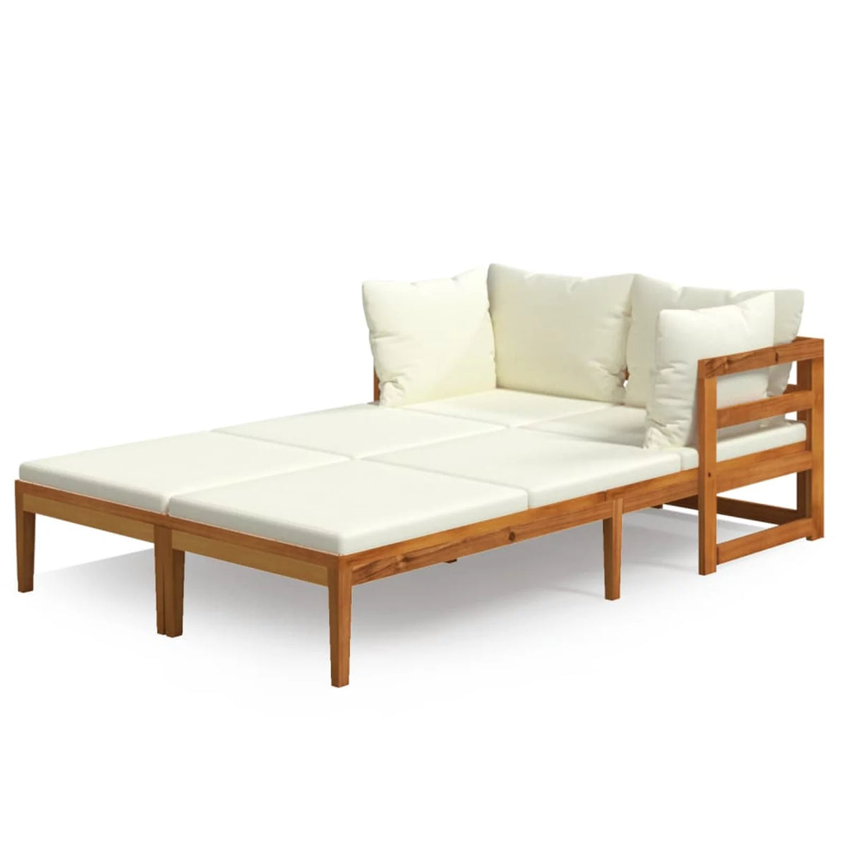 2 Piece Acacia Wood Sun Lounger with Cream White Cushion and Pillows V19048