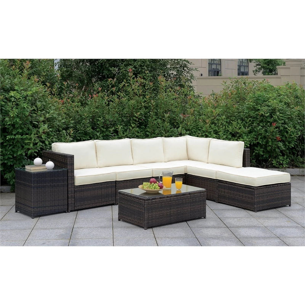 Brown and Beige Rattan Patio Armless Chair R9152