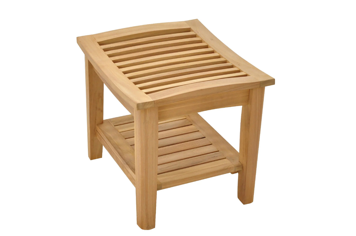 Teak Wood Shower Stool Bench with Shelf E746