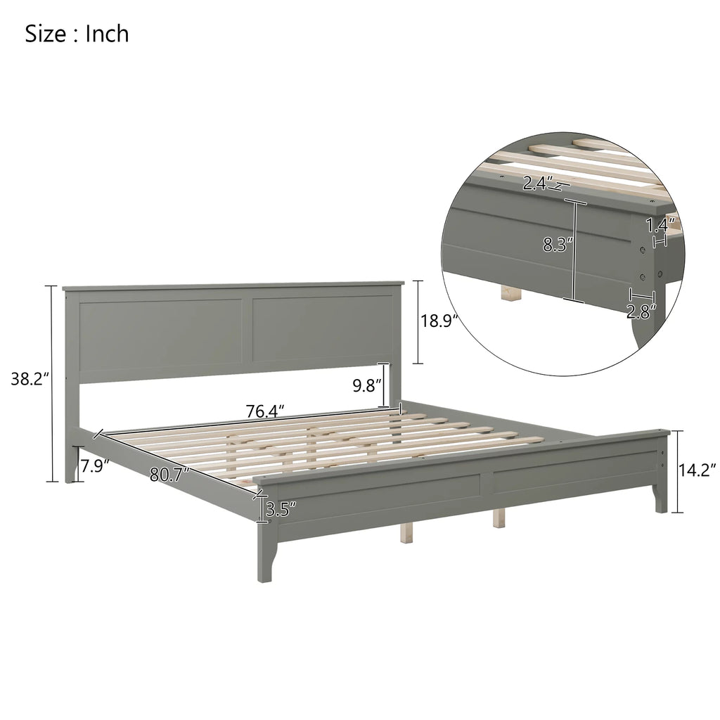 King Size Wood Platform Bed Frame with Headboard B5848