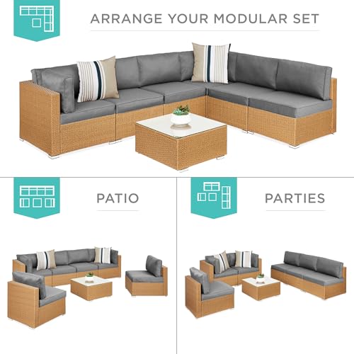 7-Piece Wicker Outdoor Sectional Set with Pillows and Coffee Table T497210