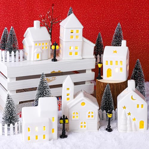 37 Pieces Porcelain Christmas Village Sets with Remote Control LED Tealights T9900