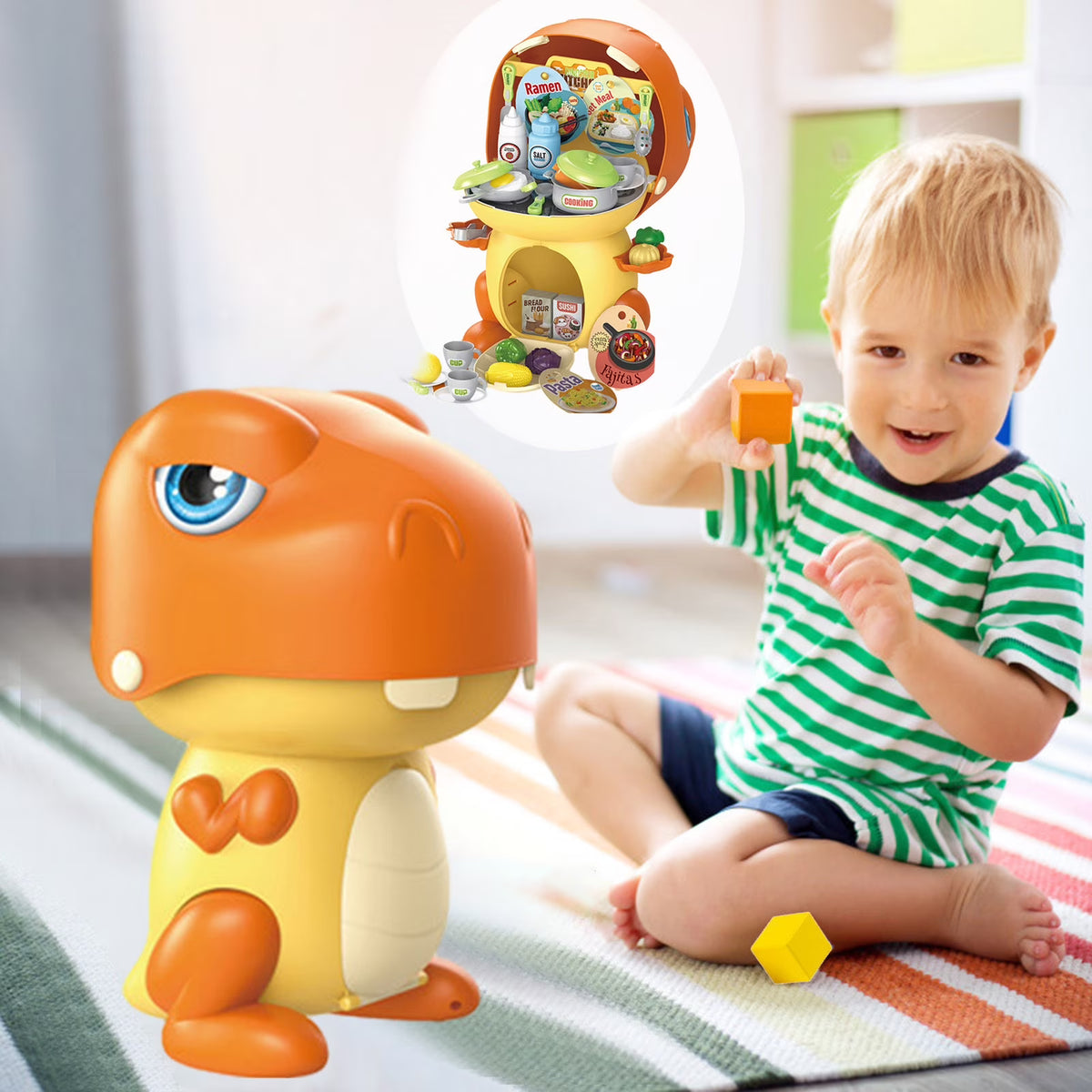 Play House Dinosaur Storage Set Cooking Toy Kitchen Set With Play Food R75614