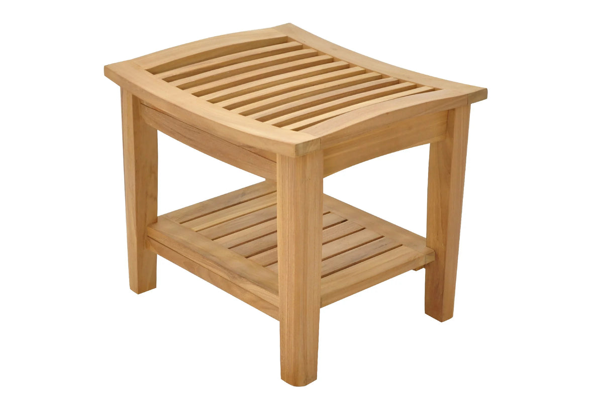 Teak Wood Shower Stool Bench with Shelf E746