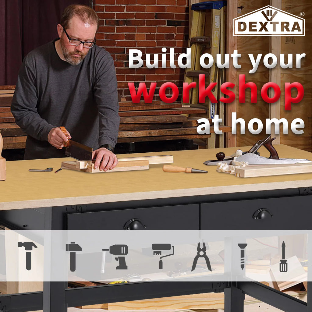 55'' Adjustable Work Bench with Power Outlets and Drawers P306