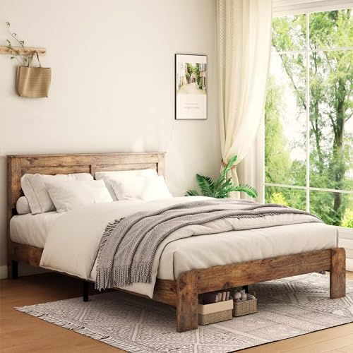 Queen Size Dark Brown Wood Platform Bed Frame N16340