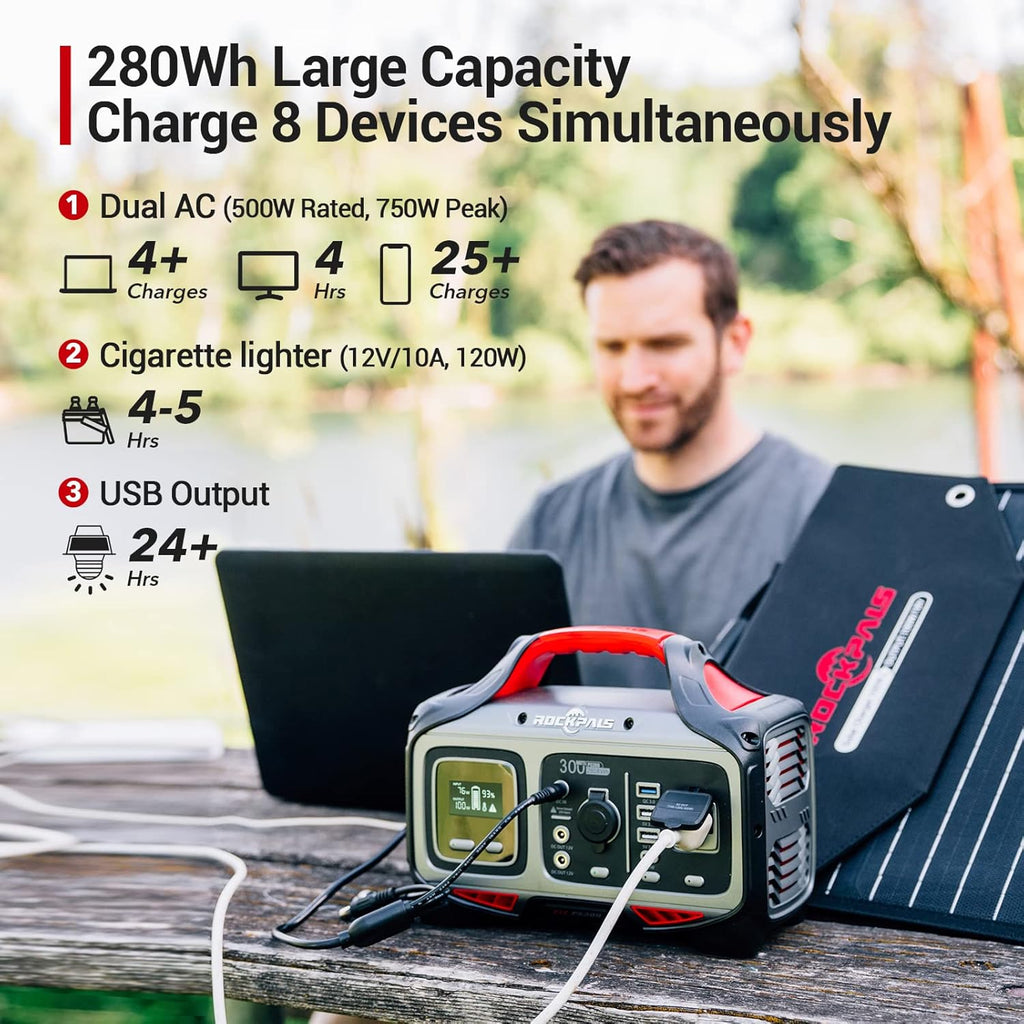 300W Portable Power Station 280wh Solar Generator with 110V AC Outlet W979389