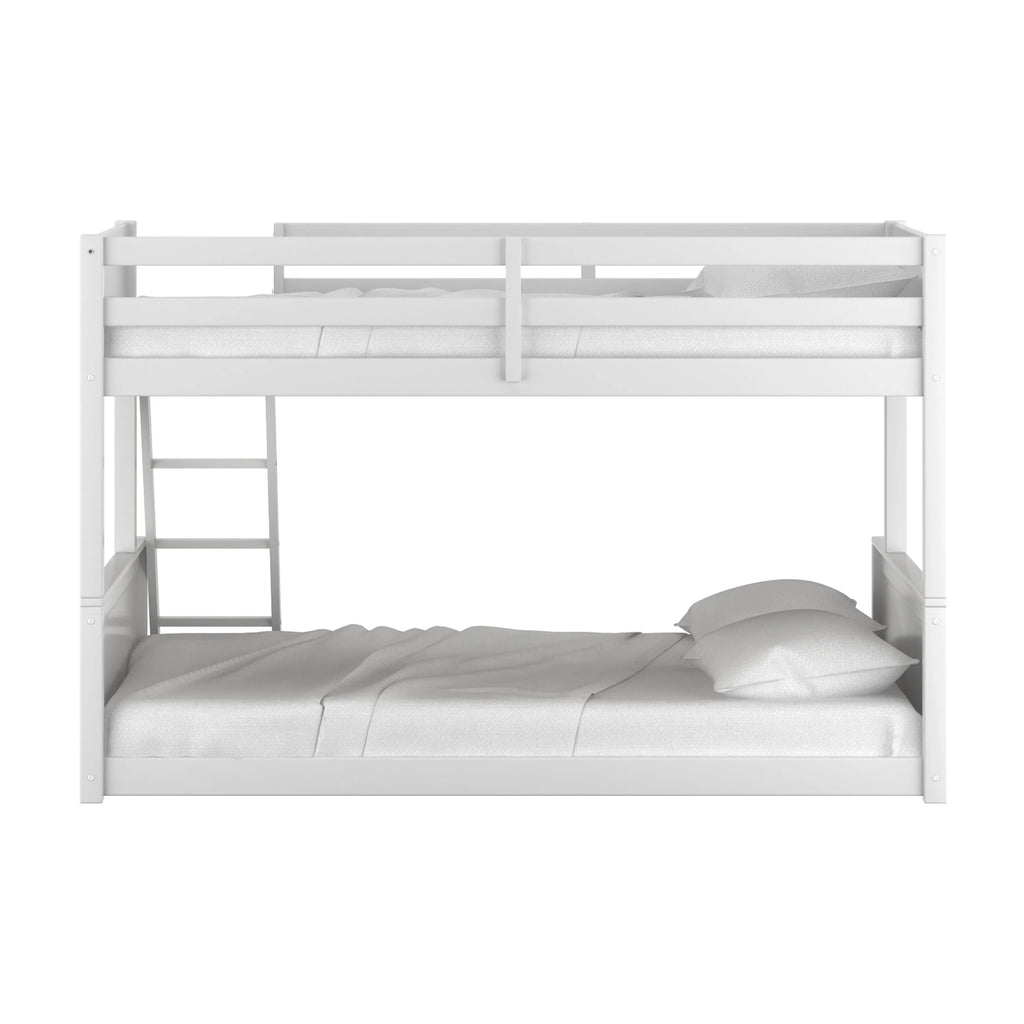 White Wood Twin over Full Bunk Bed with Mattresses T74031