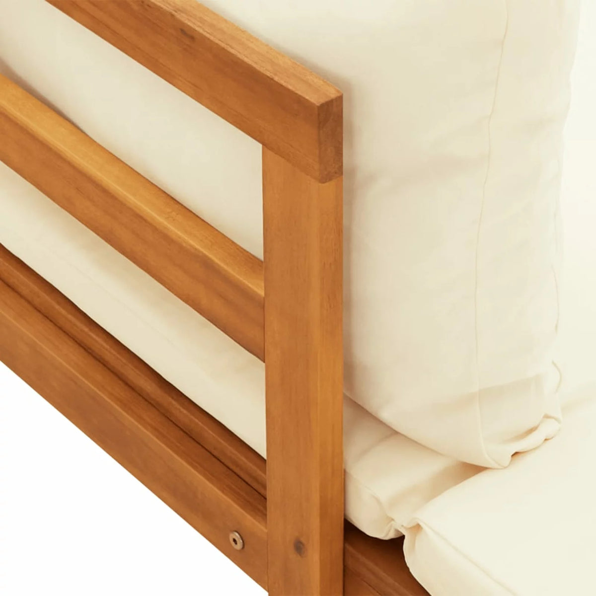 2 Piece Acacia Wood Sun Lounger with Cream White Cushion and Pillows V19048