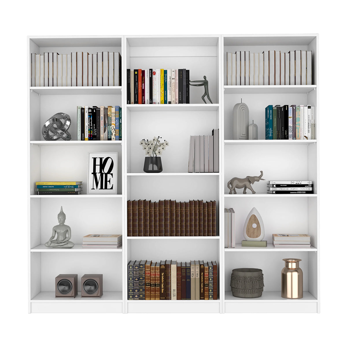 3 Piece Living Room Set with 3 Bookcases, White Y522