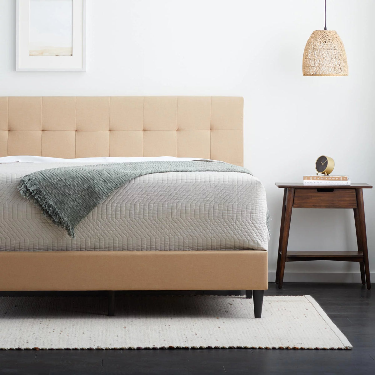 Beige Tufted Upholstered Bed, Twin M23518