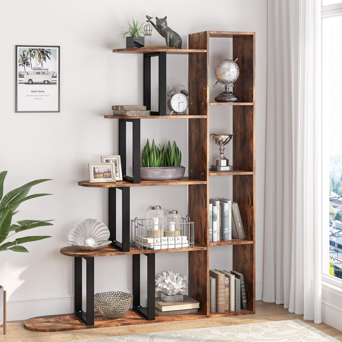 5-Tier Corner Ladder Shelf Rustic Brown H275