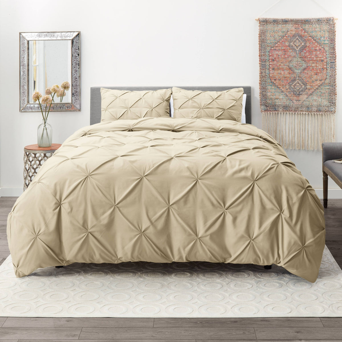 Cream California King Pinch Pleat Duvet Cover Set G52829