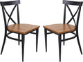 Black Metal Dining Chairs with Solid Wooden Seat, Set of 2 E495124