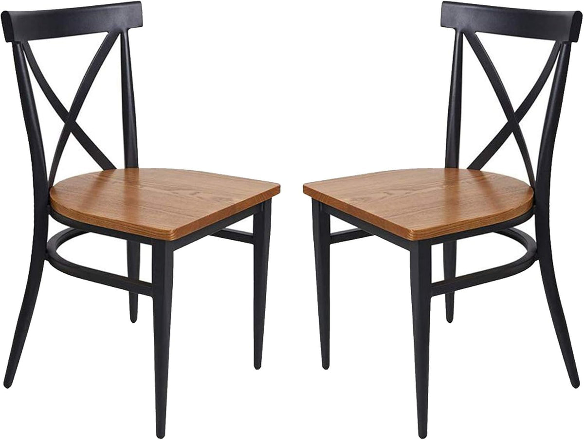 Black Metal Dining Chairs with Solid Wooden Seat, Set of 2 E495124