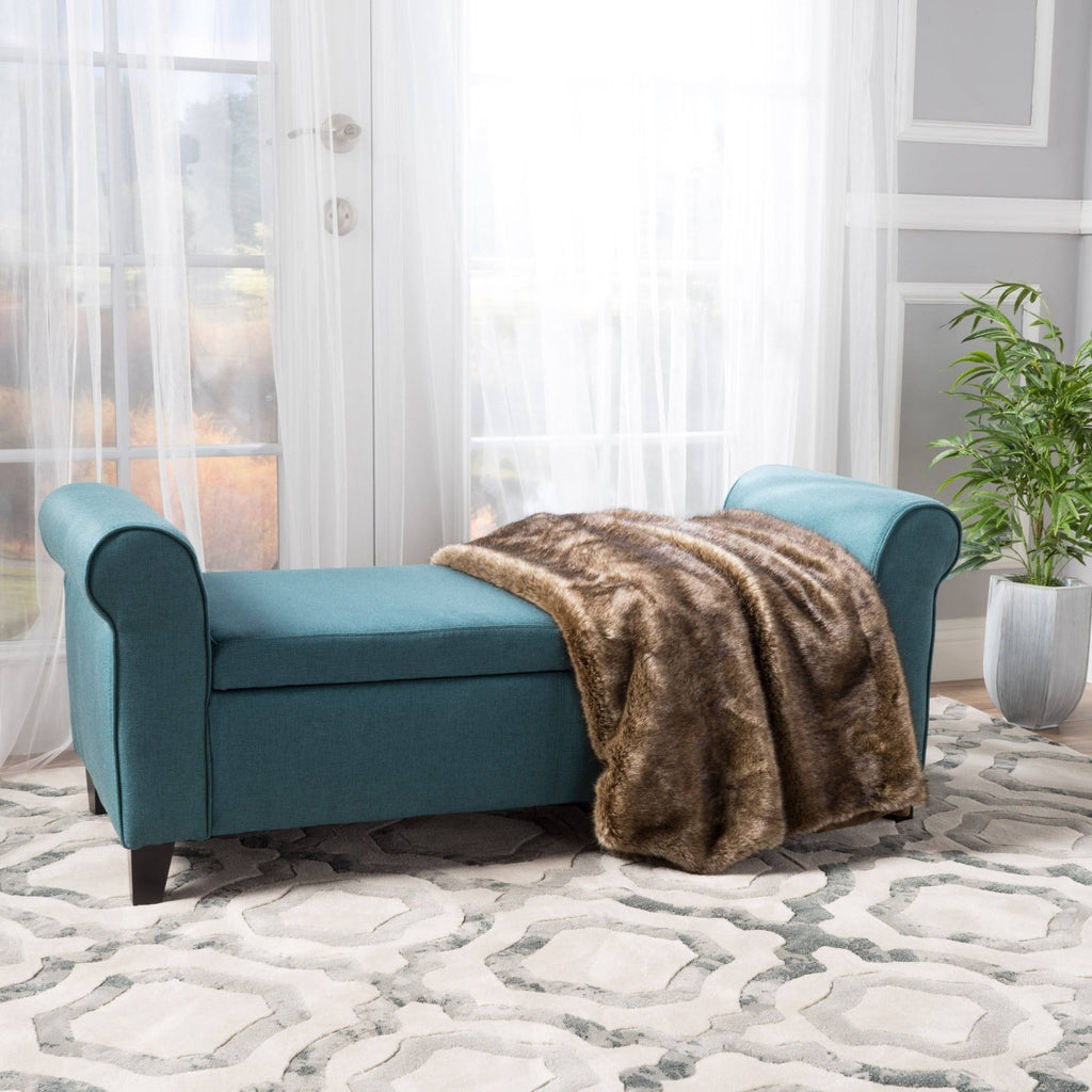 Light Blue Fabric Storage Bench H348