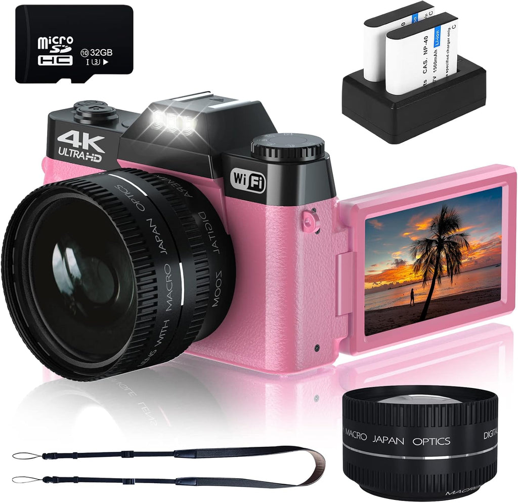 4K Digital Camera with WiFi, 32GB SD Card, 2 Batteries D8151