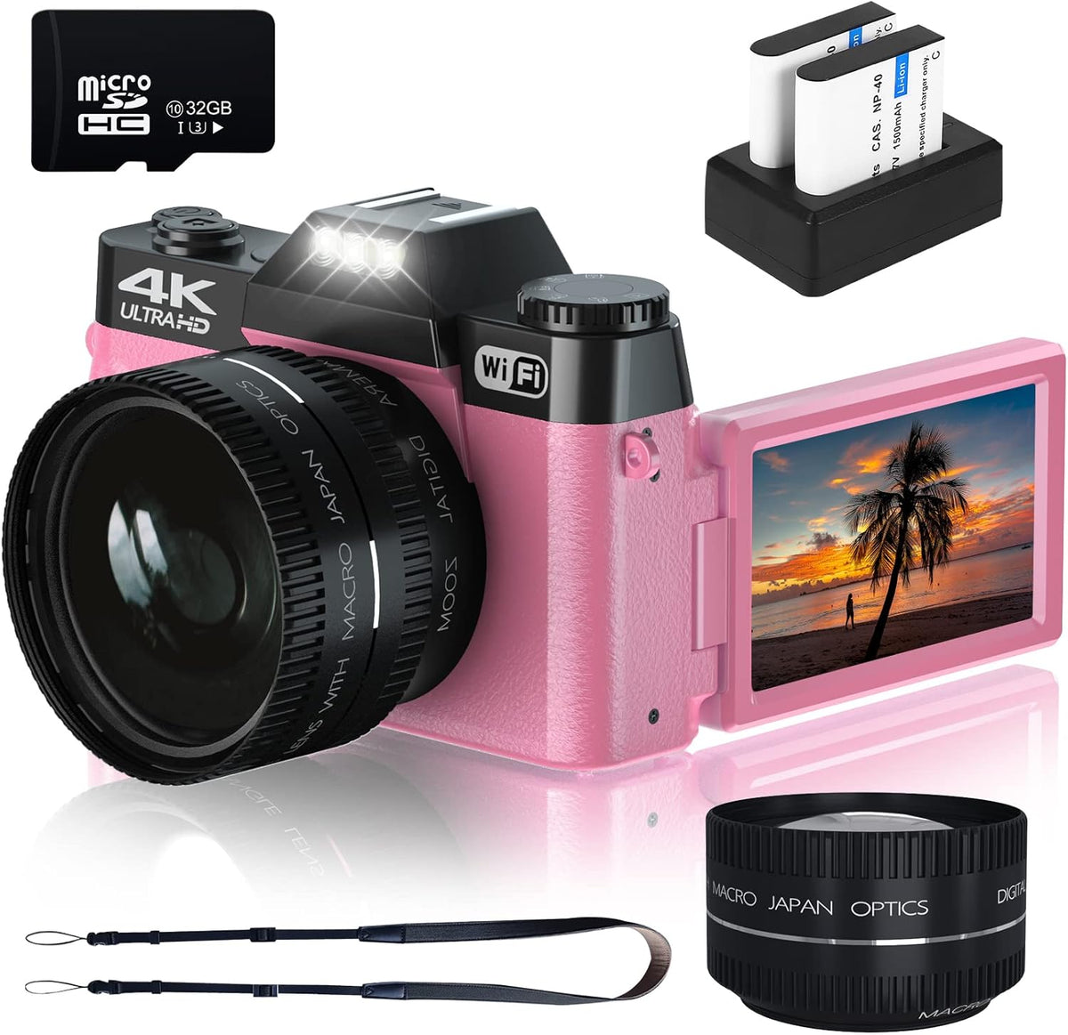 4K Digital Camera with WiFi, 32GB SD Card, 2 Batteries D8151