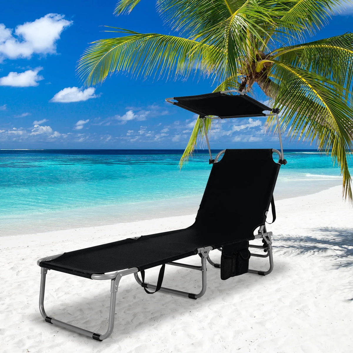 Beige Foldable Lounge Chair with Sun Shade H828133
