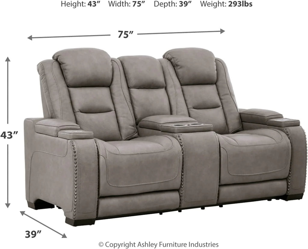 Gray Leather Power Reclining Loveseat Q44221