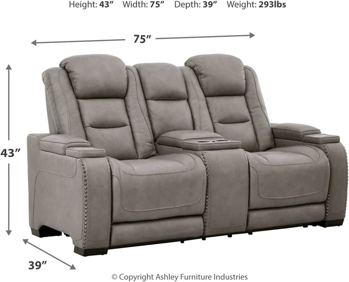 Gray Leather Power Reclining Loveseat Q44221