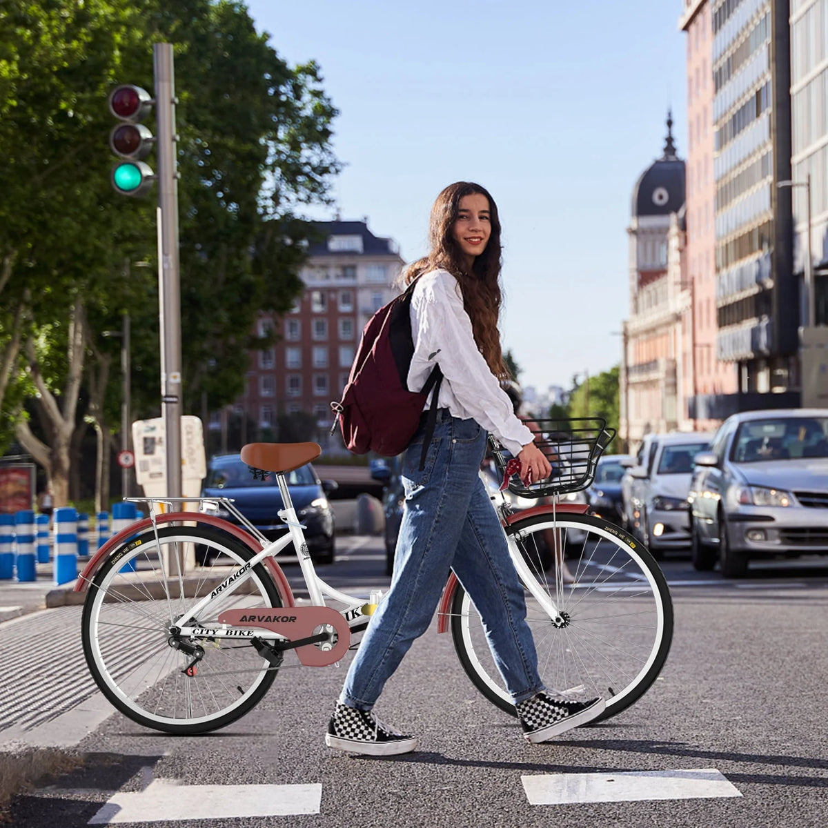 26 Inch White Cruiser Bike L666