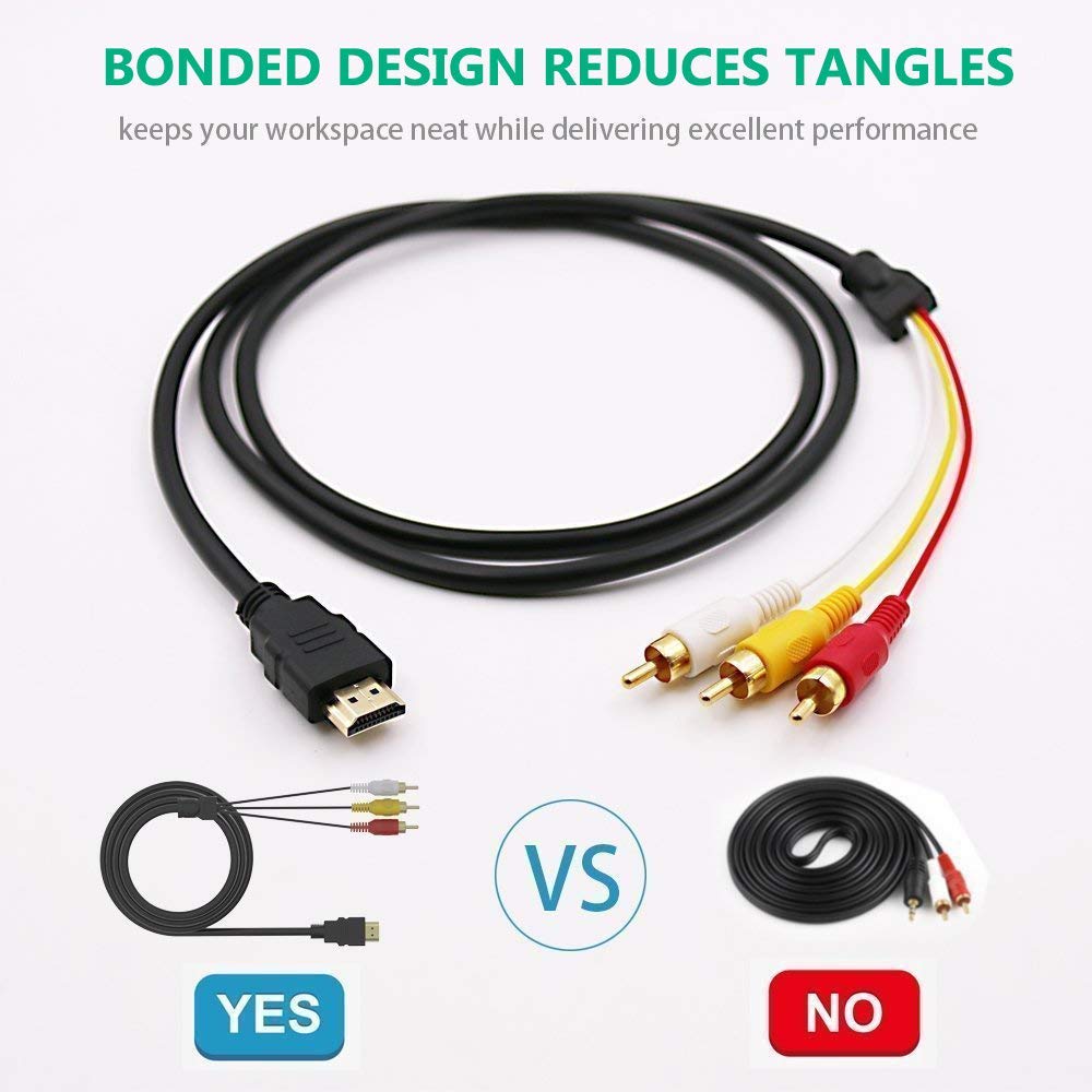HDMI to RCA Cable, 1080P 5ft/1.5m HDMI Male to 3-RCA Video Audio AV Cable W22479
