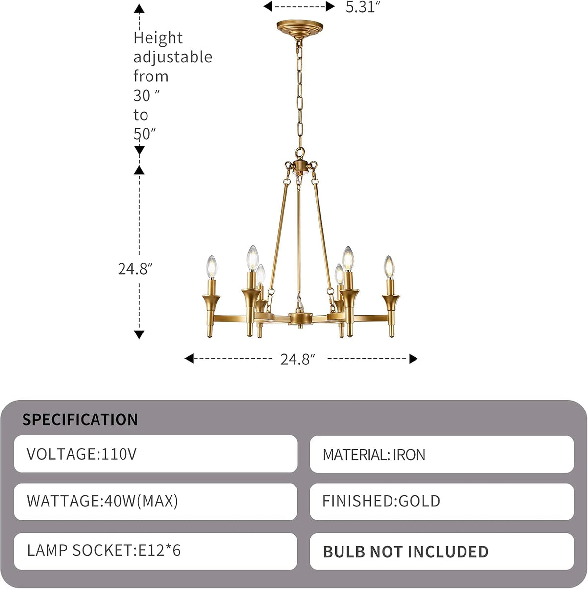 6-Lights Gold Candle-Style Chandelier W79832