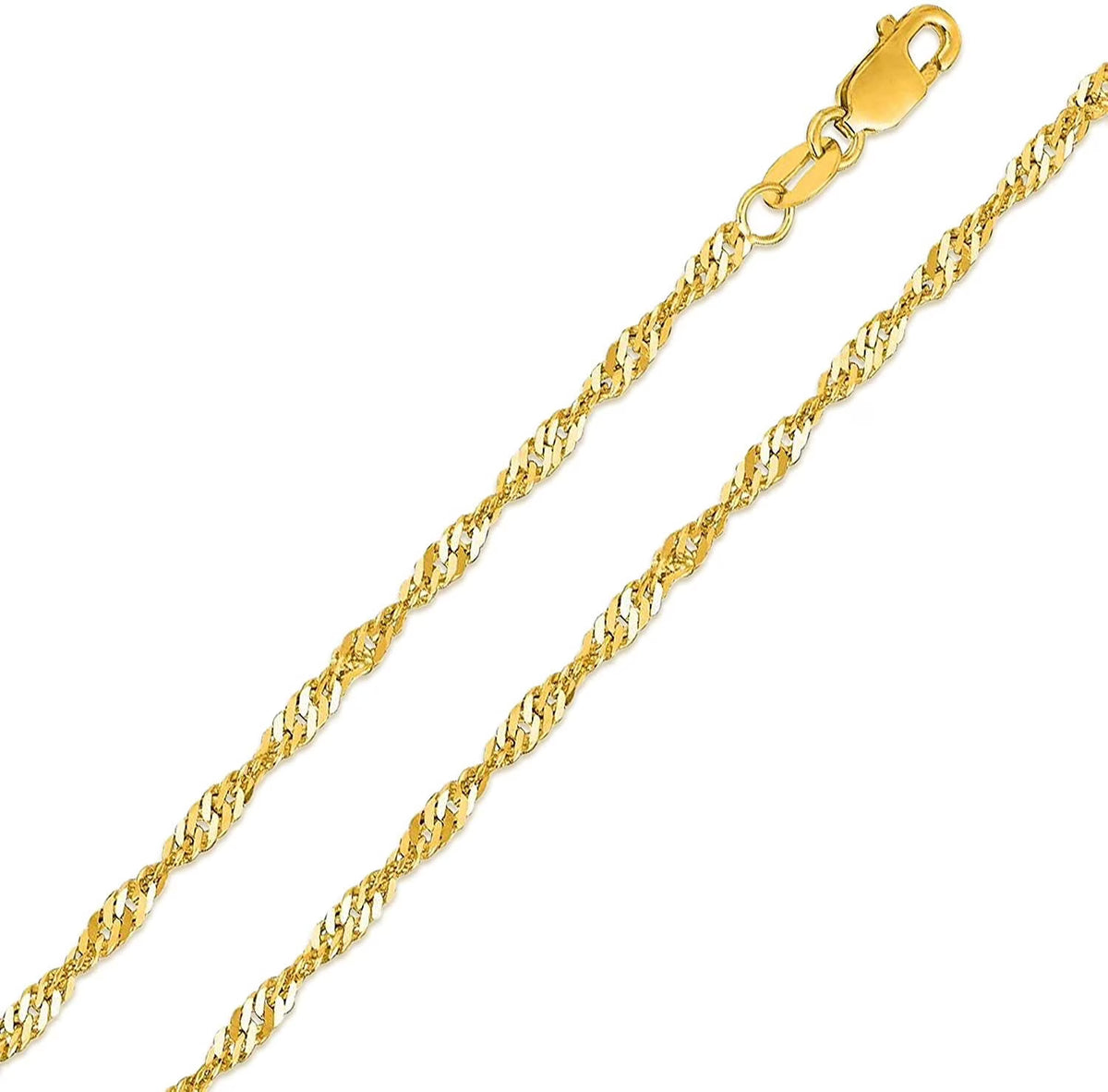14K Yellow Gold 2mm Singapore Pendant Chain Diamond Cut Rope Link Necklace W44576