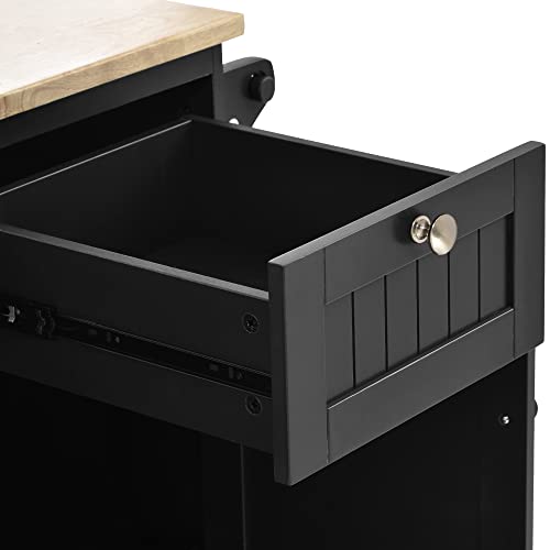 White Rolling Kitchen Island Cart with Wood Top and 2 Drawers M218737
