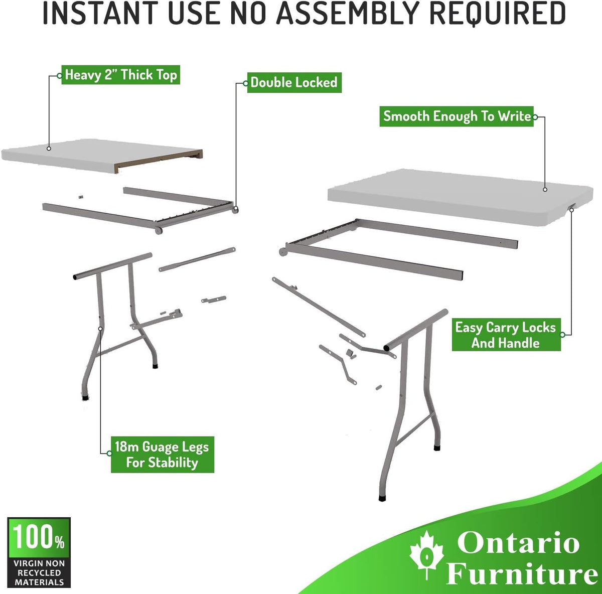 White 4 Foot Folding Utility Table with Carrying Handle A63410