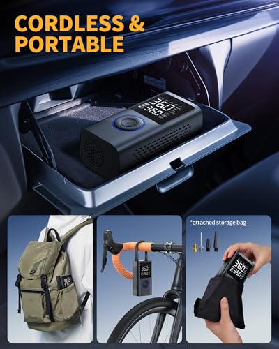 Portable Air Compressor, 150 PSI Cordless Bike Pump, Black D826