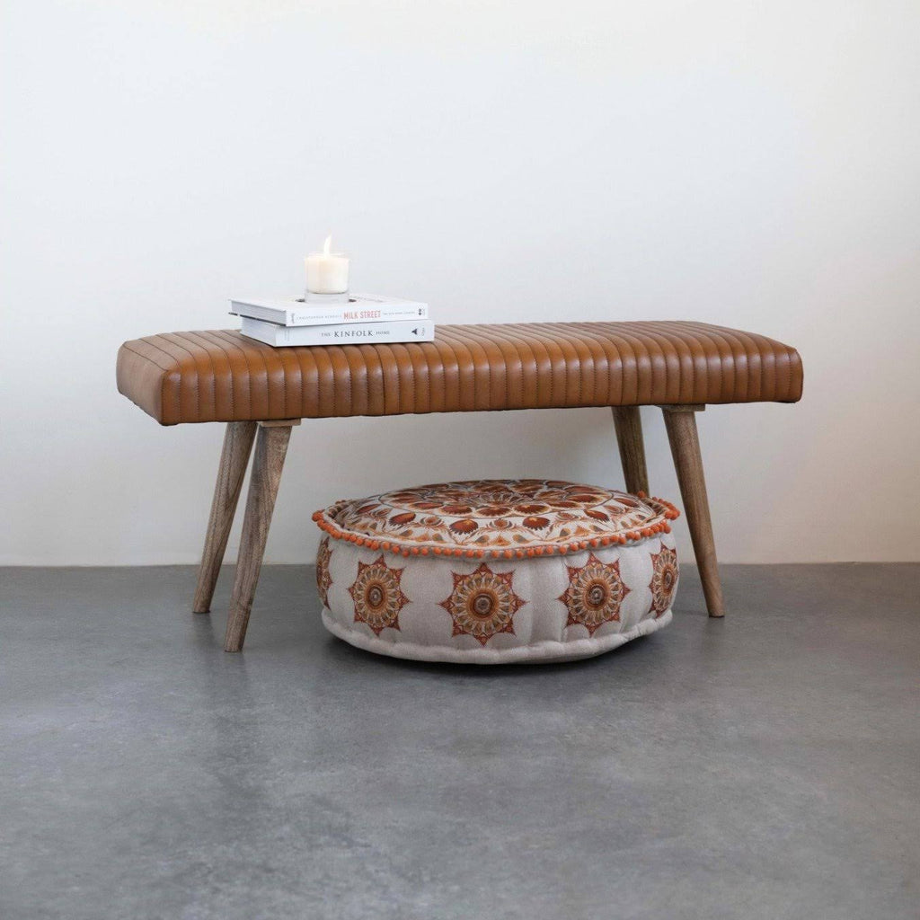 Mango Wood Goat Leather Bench C997147