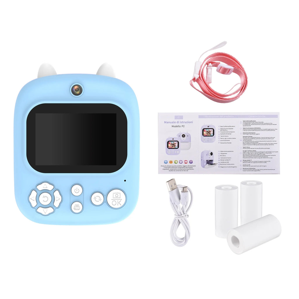 Instant Camera with Dual Lenses, 12MP, 32GB Memory, 3 Printing Paper Rolls Y64010
