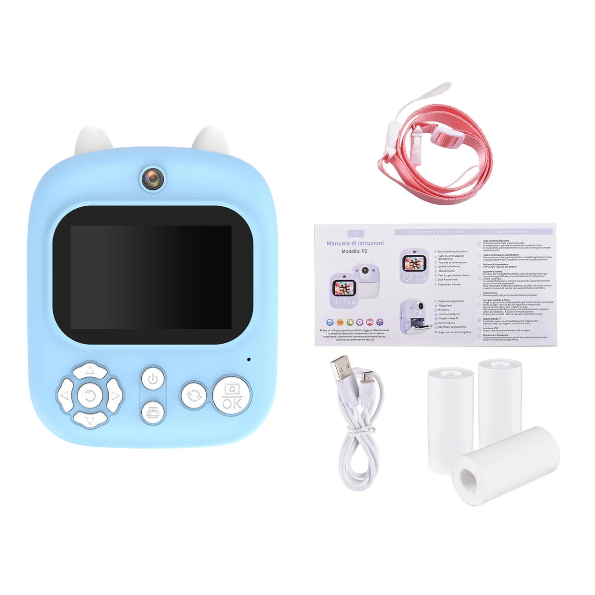 Instant Camera with Dual Lenses, 12MP, 32GB Memory, 3 Printing Paper Rolls Y64010
