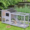 Wood Rabbit Hutch with Wheels & Waterproof Roof R745