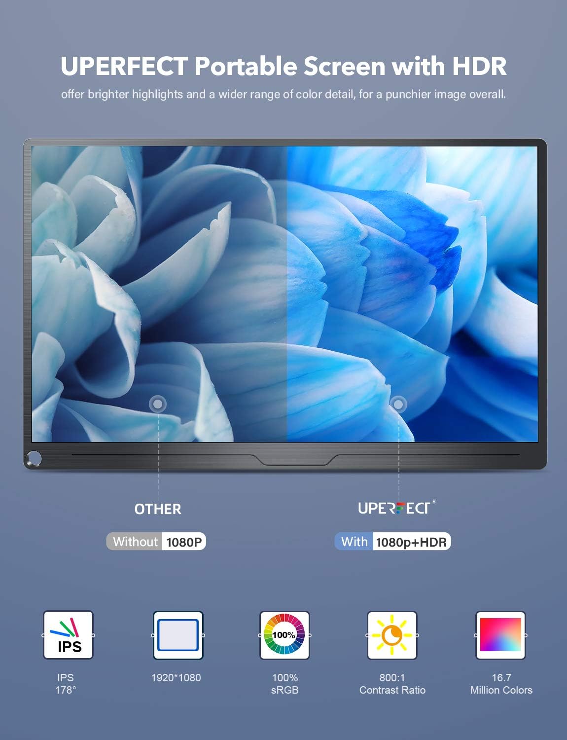 Portable Monitor 15.6'' 1920×1080 FHD IPS USB C HDMI Dual Speakers VESA S2533