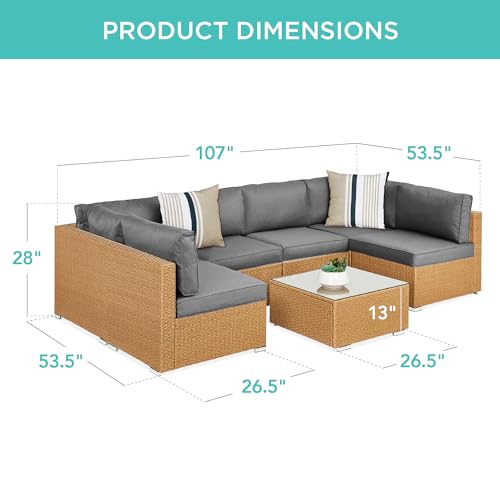 7-Piece Wicker Outdoor Sectional Set with Pillows and Coffee Table T497210