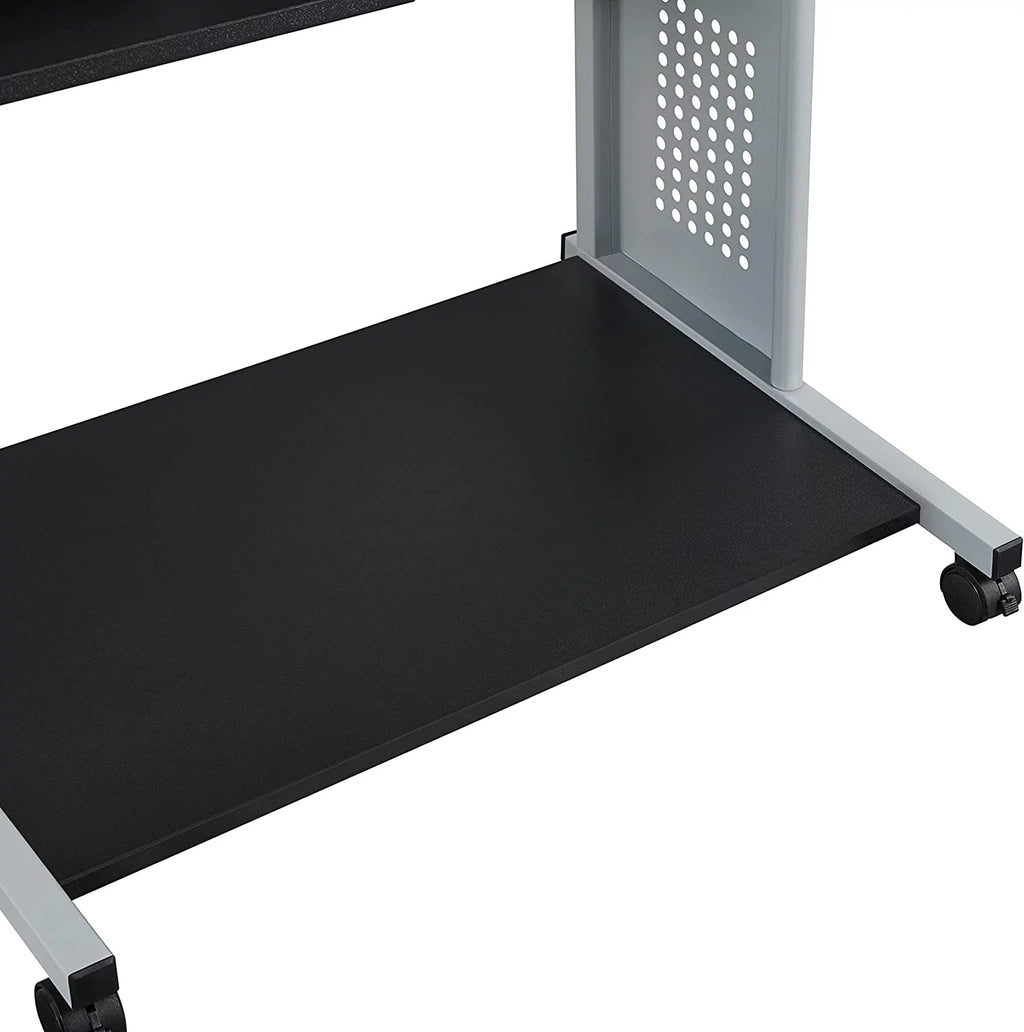 Black 2 Tier Rolling Computer Desk with Keyboard Tray I51112