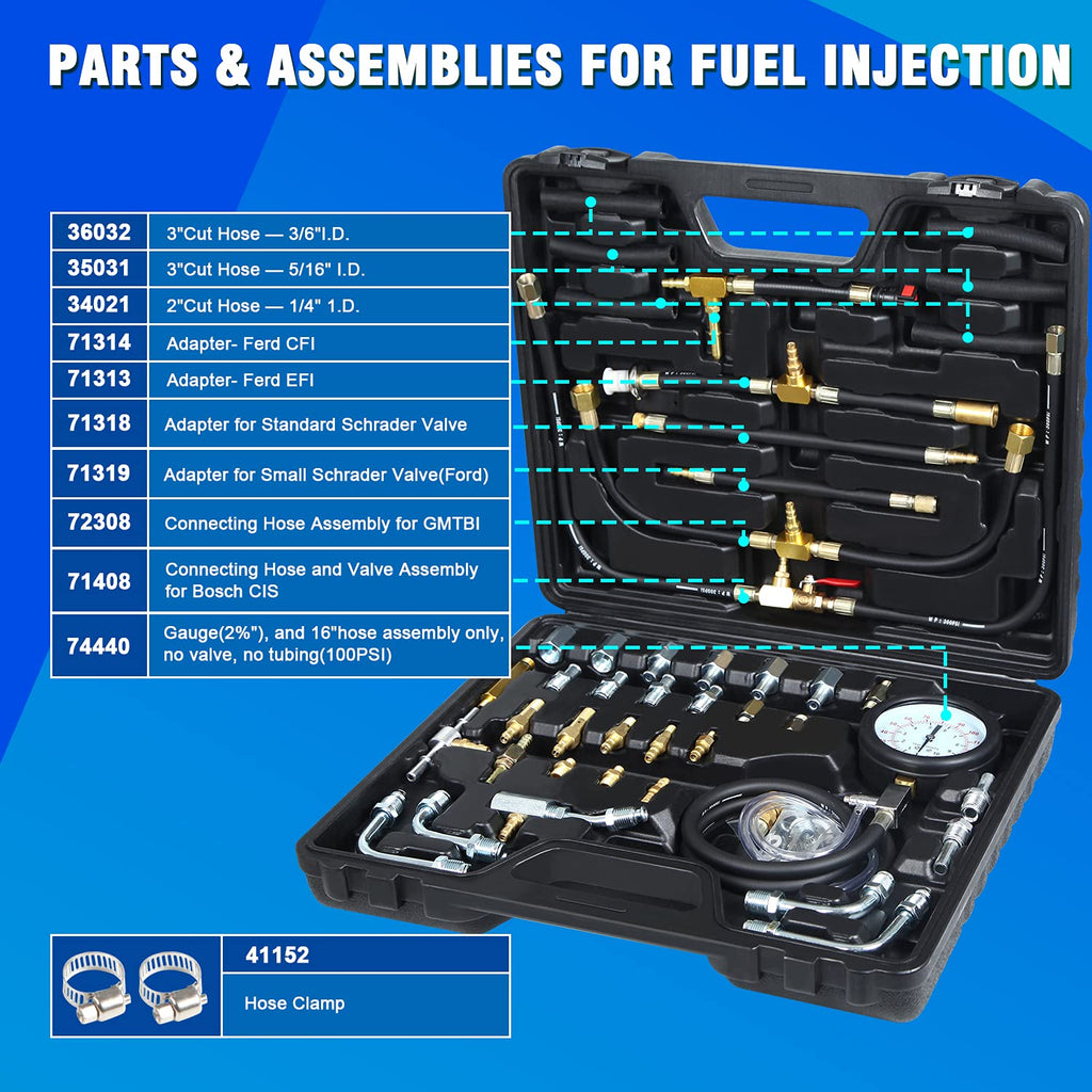 Fuel Pressure Test Kit, Fuel Injection Pressure Tester Kit Gauge 0-140 PSI/10 bar Scale, Dual Dial Y24277