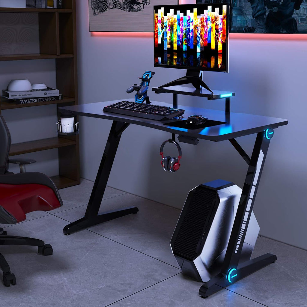 Z-Shaped Gaming Desk with Monitor Stand & Carbon Fiber Surface S30100