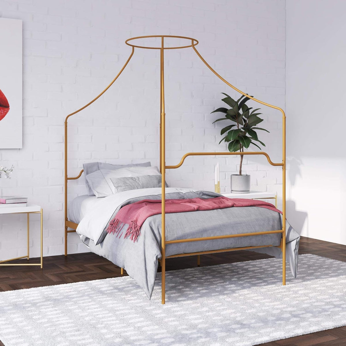 Full Size Gold Metal Canopy Bed S6206
