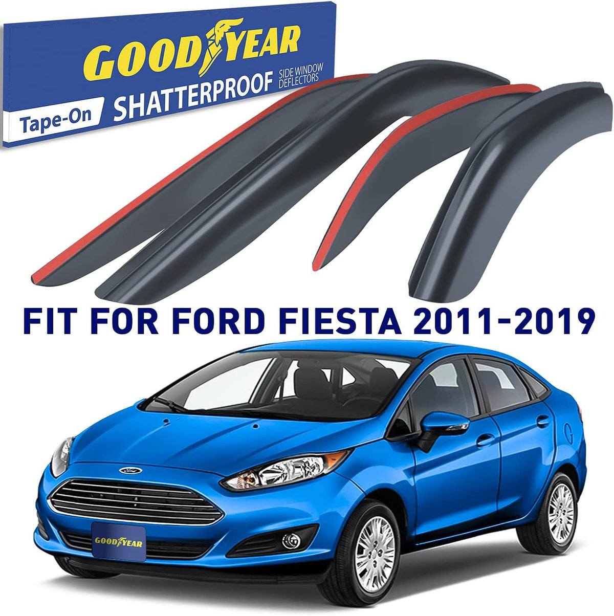 4 Pieces Tape-on Side Window Deflectors for Ford Fiesta Sedan N8667