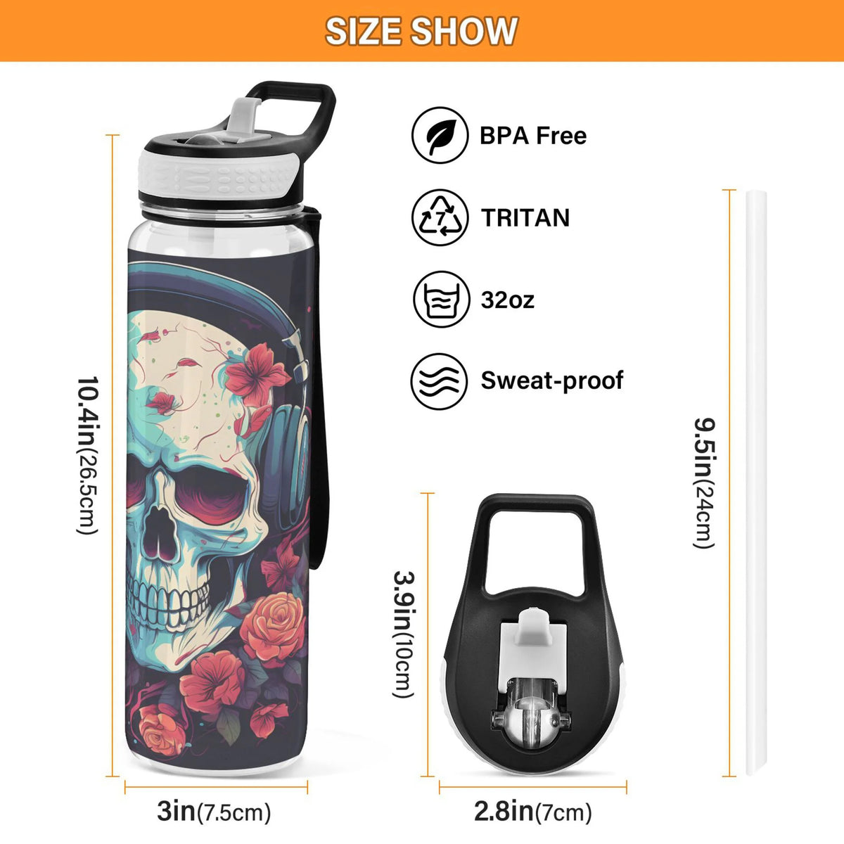 32oz Leakproof Tritan Sports Water Bottle with Straw B9285