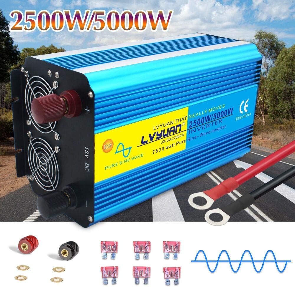 1000W Pure Sine Wave Car Power Inverter DC 12V to 110V AC with Dual AC Outlets and Dual USB Charging Ports X542609