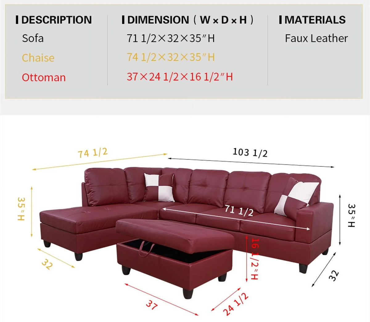 Brown Leather Sleeper Sectional Sofa with Storage Ottoman D75322