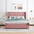 Queen Size Upholstered Platform Bed Frame with Wingback Headboard and Drawer D82273