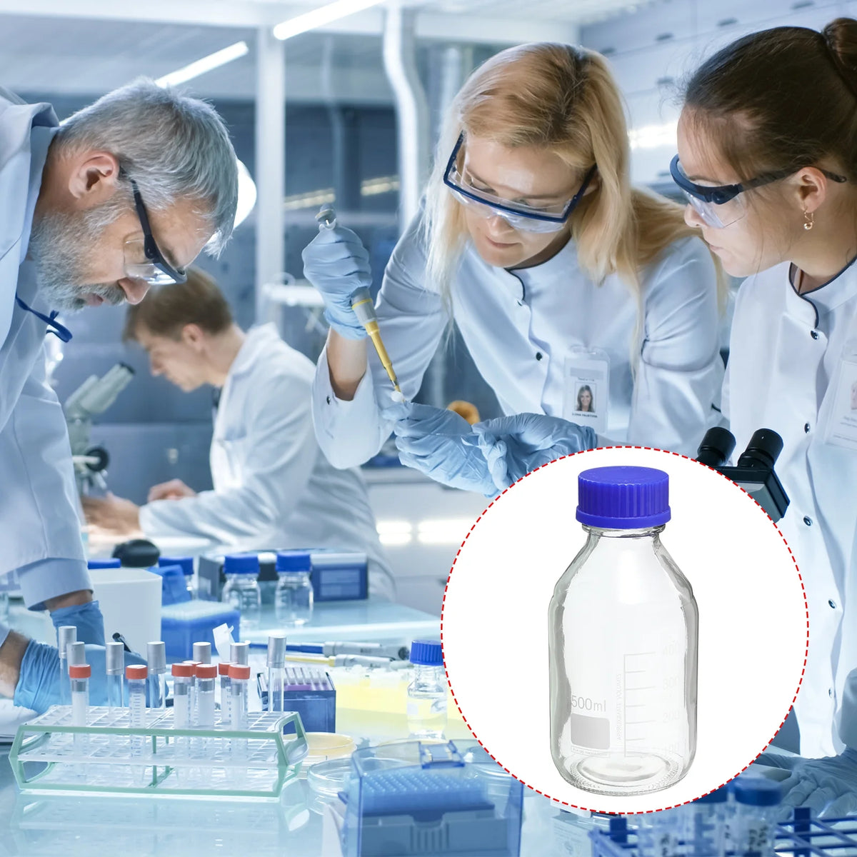500mL Clear Graduated Glass Storage Bottle Blue Cap 2 Pack U44036